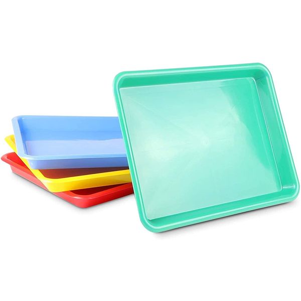 Bright Creations Plastic Trays for Kids Arts and Crafts, 4 Colors (13.4 x 10 x 1.2 in, 4 Pack)