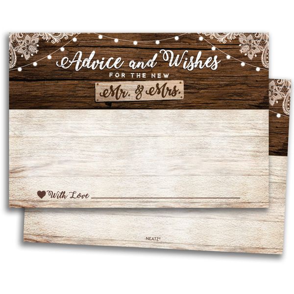 50 Rustic Wedding Advice Cards & Well Wishes for the Bride and Groom - Bridal Shower Games, Wedding Decorations, Rustic Wedding Decorations, Bridal Shower Decorations