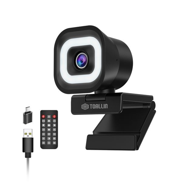TOALLIN 4K PDAF Webcam,Built-in Ring Light & Remote,Dual Mics,Wide Compatibility