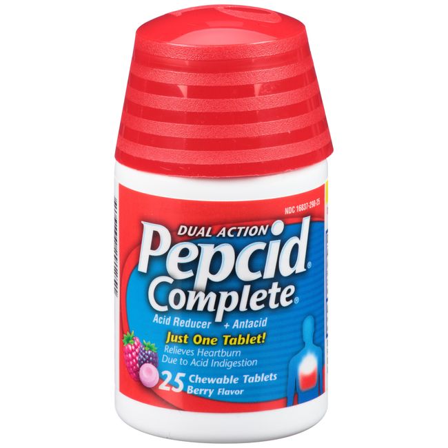 Pepcid Complete Acid Reducer Plus Antacid Chewable Tablets, Berry, 25 Count