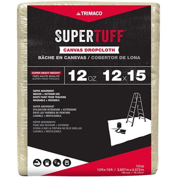 Trimaco SuperTuff 12 oz thick Premium Weight Canvas Drop Cloth, 12-feet x