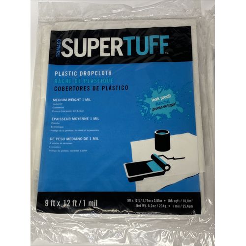 2-Pack Trimaco SuperTuff 1 mil Plastic Dropcloth, 9feet x 12feet Leak Proof New