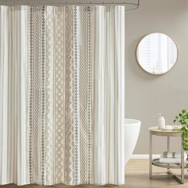 INK+IVY Imani Tufted Chenille 100% Cotton Shower Curtains Machine Washable, Modern Home Bathroom Décor Bathtub Privacy Screen, 72" x 72", Ivory