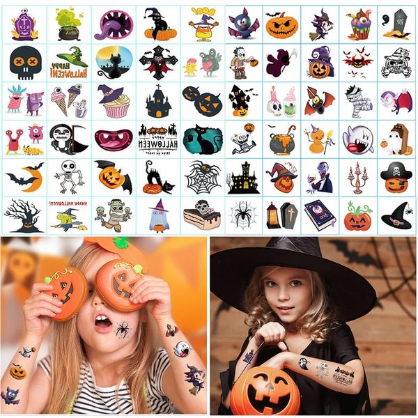 Halloween Tattoo Stickers 60 Pcs Tattoo Stickers Kids Costume Makeup Cosplay Costume Accessories Cute Pumpkin Ghost Witch Ghost Halloween Cultural Festival School Festival (C)