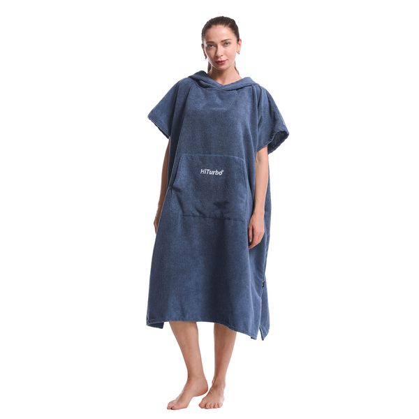 Hiturbo Surf Handtuch Poncho Umziehhilfe - Bath Towel for Herren und Damen,Changing Robe badeponcho Umkleidehilfe Surfen Strand Marineblau