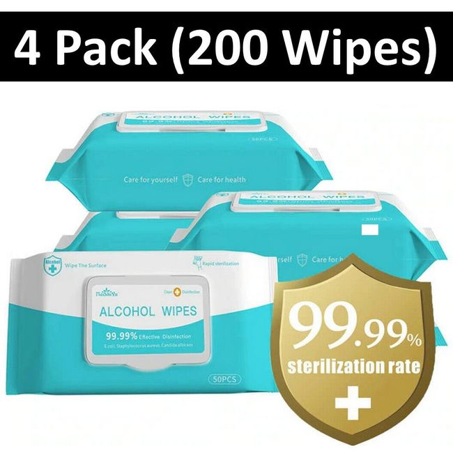 4 Pack 75% Alcohol Hand Sanitizing Wipes With 50 Wipes/Pack (Total 200 Wipes)