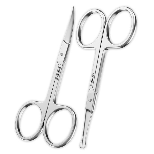 Utopia Care - Curved and Rounded Facial Hair Scissors for Men - Mustache, Nose, Beard, Eyebrows, Eyelashes and Ear Hair Cutting Scissors - Professional Stainless Steel Trimming Scissors - Silver