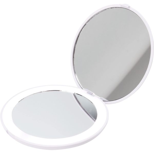 Macross MEBL-141WH Compact Magnifying Glass, Hand Mirror, Foldable, Double-Sided, Lighted, Compact Mirror, Laudene, White, Small, Portable, Convenient, Diameter 3.5 inches (9 cm)