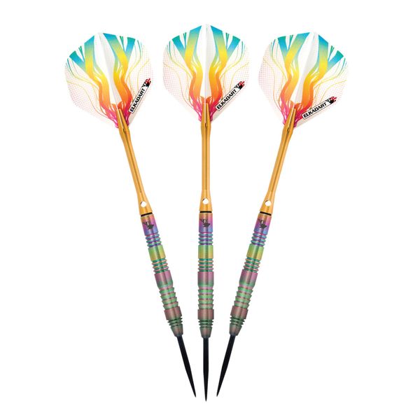 Elkadart Rainbow 90% Tungsten Steel Tip Darts with Storage/Travel Case, 23 Grams,Iridescent