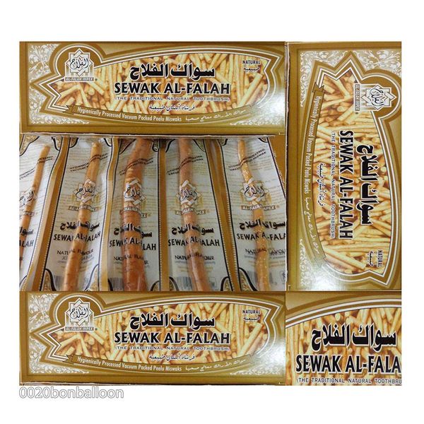 bonballoon 6 Pcs Al Falah Siwak Meswak Miswak Miswak Arak Peelu Al Falah Chewing Stick with Natural Flavor Herbal Toothbrush Vacuum Sealed Breath Freshener (Six Tooth Sticks)