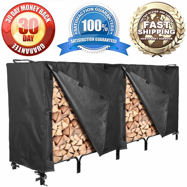 NEW Superior Waterproof Outdoor Patio Firewood Log Rack Cover 8-Feet, Black