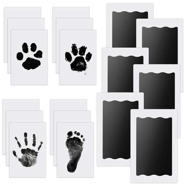 Nabance Inkless Hand & Footprint Kit, 6 Baby Inkless Print Pads, 12 Imprint Cards, Dog Paw Print Kit, Baby Imprint Kits Safe Non-Toxic, Pet Paw Stamp Pads, Family Keepsake Kit - Black