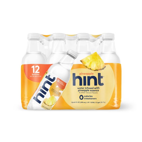 Hint Water Pineapple, Pure Water Infused with Pineapple, Zero Sugar, Zero Calories, Zero Sweeteners, Zero Preservatives, Zero Artificial Flavors, 16 Fl Oz (Pack of 12)