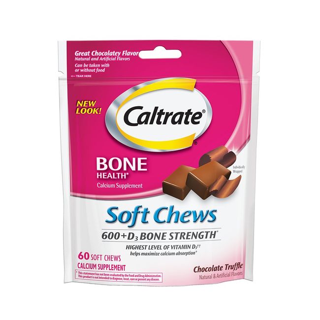 Caltrate Soft Chews 600 Plus D3 Calcium Vitamin D Supplement, Chocolate Truffle - 60 Count