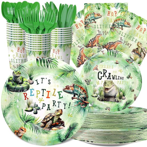 Reptile Party Decorations Set - Unique Reptile Themed Party Plates, Cups, Napkins, and Cutlery for an Exciting Celebration - Disposable and Stylish Reptile Party Supplies for Birthdays and Events