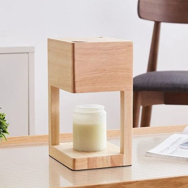 Candle warmer, wooden candle warmer lamp, stylish interior light, aroma candle warmer, flameless, smokeless, indirect lighting, night light, brightness adjustment, candle light