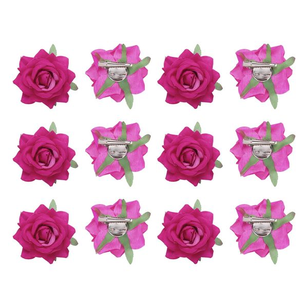 sourcing map 12 Pcs Rose Flower Hair Clips 3 Inch Flower Hair Pins Flower Brooch for Women Hair Accessories Rose Red