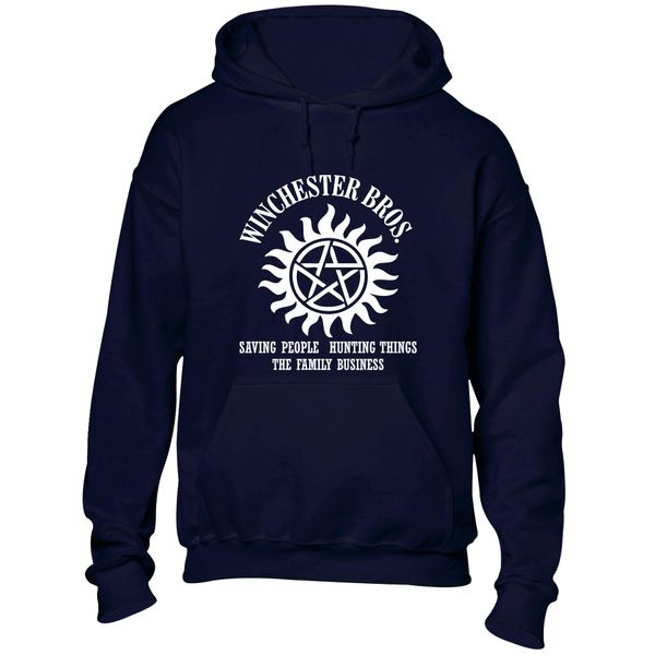 Crown Designs Winchester Brothers Horror Teen Fiction TV Show Inspired Gift Unisex Hoodies for Men, Women & Teenagers - Navy/Medium