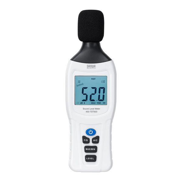 Sanwa Direct 400-TST933 Digital Sound Meter Supports A-Characteristic/C Characteristics, 30-130 dB, Small Size, Storage Case Included