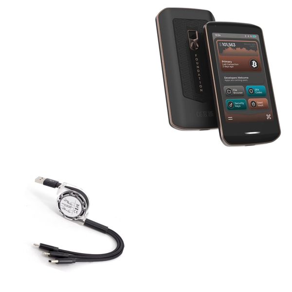 BoxWave Cable Compatible with Foundation Passport Prime - AllCharge miniSync, Retractable, Portable USB Cable - Jet Black