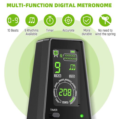LEKATO Digital Metronome with Volume Control and Tempo Control, Electronic Metronome with Timer, Large Tempo Range, Vocal Voice Beats for Piano, Violin, Guitar, Ukulele and Drums (Black)