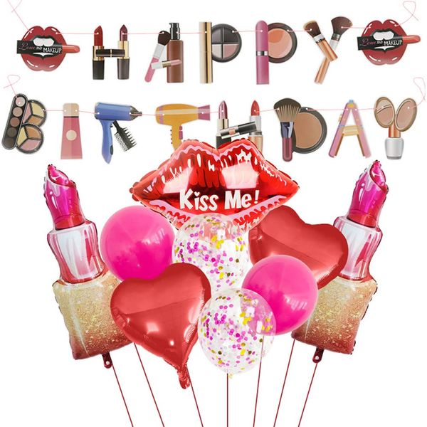 YGCHEN Luftballons Lippen Folienballon Lippenstift Ballon Herz Happy Birthday Banner Mädchen Geburtstag Konfetti Latex Luftballon für Valentinstag Hochzeit Junggesellenabschied 10 Stück