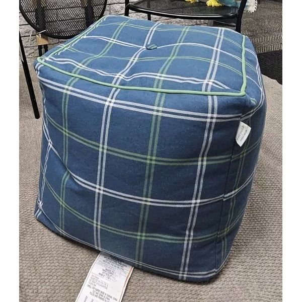 18"x18" Button Tuft Outdoor Patio Pouf Blue - Threshold designed with Studio