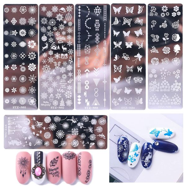 6 Pezzi Nail Piatti,Manicure Nail Piastra,Nail Art Stamping Stampini,Adatto per la Decorazione di Nail Art Fai-Da-Te, Fiori, Fiocchi di Neve, Farfalle, Denti di Leone