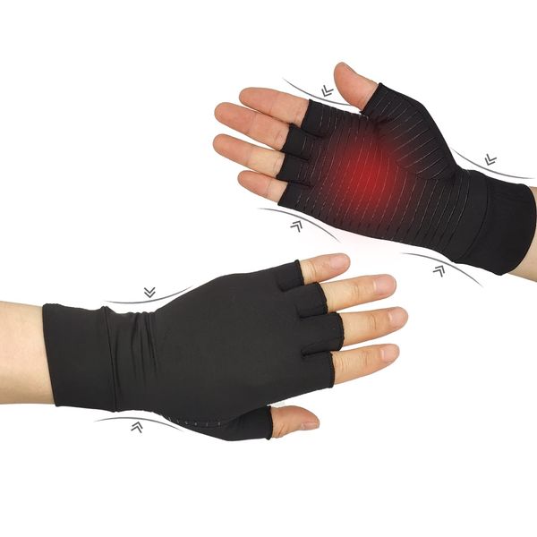 5R Copper Compression Arthritis Gloves, Workout Gloves, Copper Gloves, Fingerless Gloves for Computer Typing and Dailywork (M)