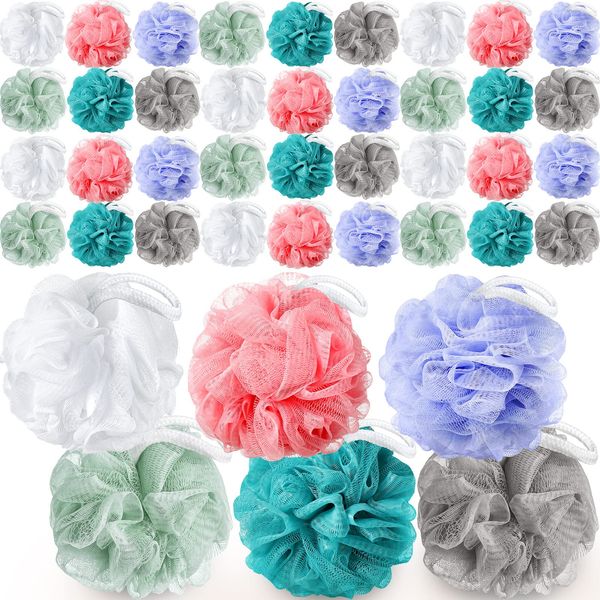 36 Pcs Shower Loofahs Bulk Bath Sponge 40g Shower Pouf Soft Net Body Scrubber Bath Scrunchies for Men and Women Exfoliating Shower Sponge