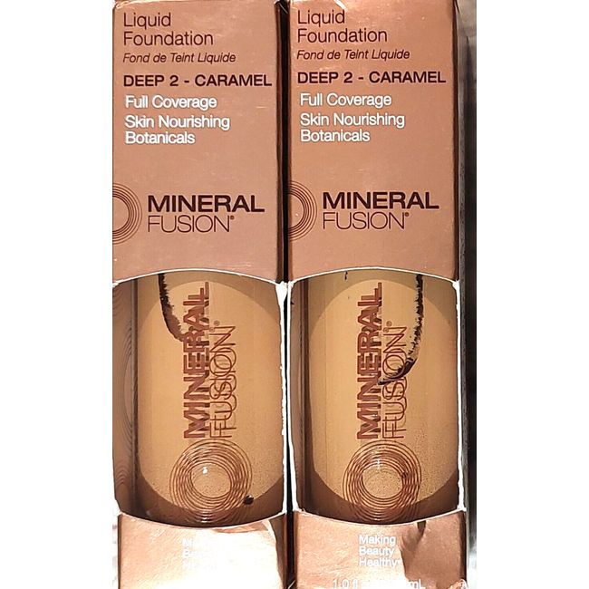 Lot of 2 Mineral Fusion Deep 2 - Caramel 1 oz.  Liquid Foundation Skin NEW