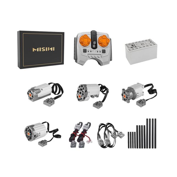 MISINI 22 Pieces Technology Power Functions Set, Including XL/L/M/Servo Motors kit (RC/APP,Parts Shaft Cross), Remote Control Battery Box, Extension Cable Light Cable