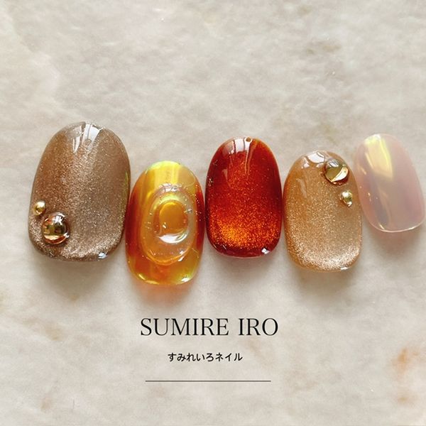 Nail tips False nails Bridal nails Short Coming-of-age nails Design Simple nails Nail Beige nails Small nails Large nails Very short Chibi nails Adult nails False nails Custom nails<br> [o2179] Beige/brown magnetic mirror donut