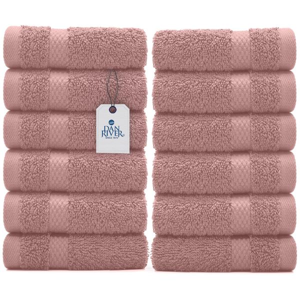 DAN RIVER 100% Cotton Face Towels 12 Pack - Premium Washcloths Highly Absorbent Towels for Bathroom, Spa and Daily Use 12x12 in, 600 GSM – Dusty Rose