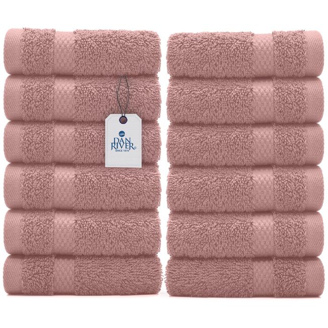 DAN RIVER 100% Cotton Face Towels 12 Pack - Premium Washcloths Highly Absorbent Towels for Bathroom, Spa and Daily Use 12x12 in, 600 GSM – Dusty Rose