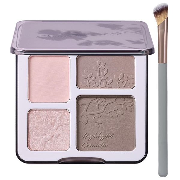 Lilyloria Face Highlighter Contour Shading Palette Sculpting Long-lasting Shimmer Pressed Powder Smooth Matte Shimmer Finish Makeup for Cool Toned Skin, 01 Cool Brown Brush Kit