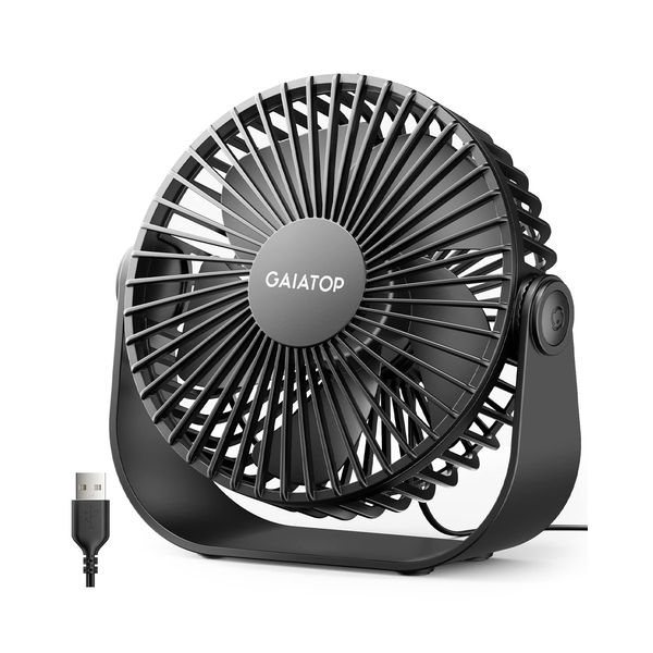 Gaiatop USB Desk Fan, 3 Speeds with Strong Airflow, 5.5 Inch Quiet Small Portable Table Fan, 90° Rotate Personal Cooling Fan For Bedroom Home Office Desktop Travel (Black)