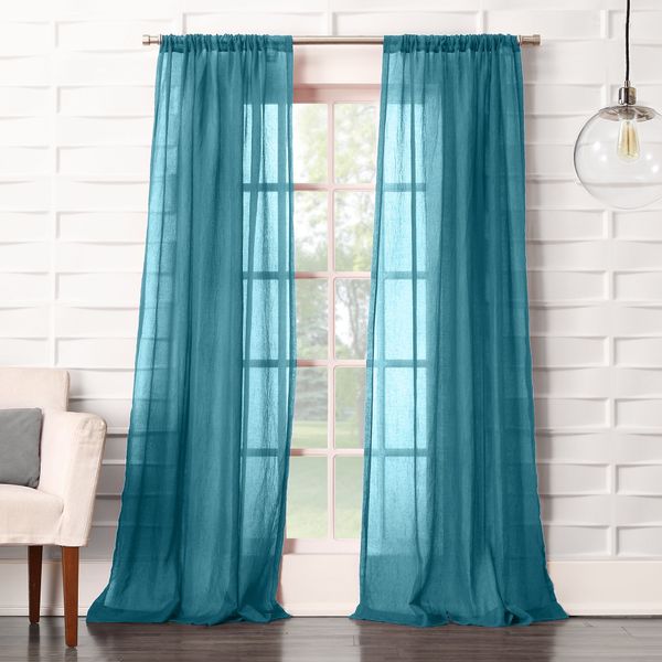 No. 918 Tayla Crushed Texture Semi-Sheer Rod Pocket Curtain Panel, 50" x 95", Marine