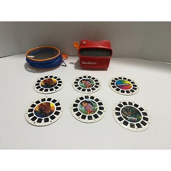 Vintage 1970s  View-Master 3D Red with Orange Disc Lever (Tested) Discs and Case