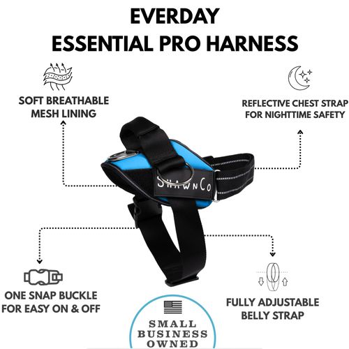 ShawnCo Essential Pro Dog Harness, No-Pull Pet Vest with 3 Leash Clips and Removable, Reflective Side Patches, Adjustable and Padded Harness for Small, Medium and Large Dogs (Oceanic Blue, L)