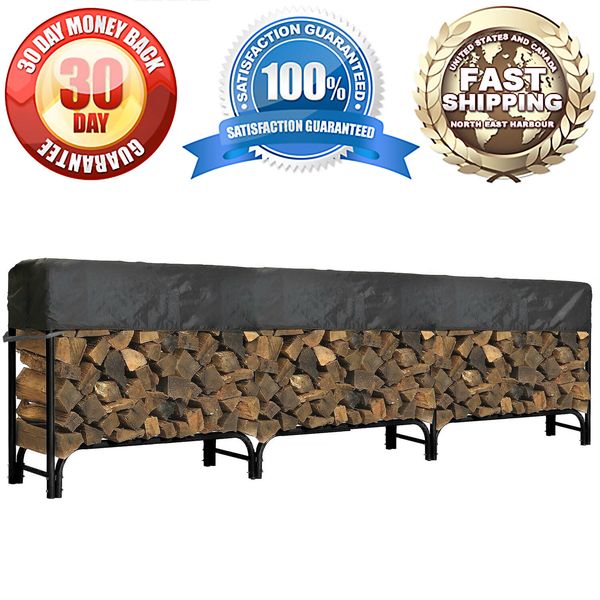 12ft Outdoor Firewood Log Rack Storage Short Cover All-Weather Protection, Black