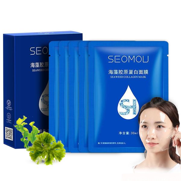 Shefave Korean Skincare Kollagen Maske, Seegras Collagen Mask Gesicht 5pcs Lösliche Kollagen Sheet Mask Feuchtigkeitsspendende Gesichtsmask, Kollagen Masken Beauty Anti-Falten Lifting