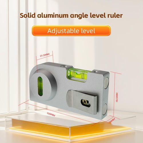 High precision solid aluminum alloy small level ruler for tilt angle measurement, portable mini level bubble with adjustable magnetic function(100 * 48.5 * 14mm)