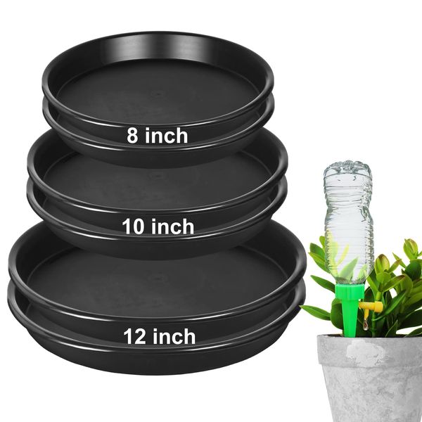 NABAOXUN 6Pack 8,10,12Inch Plastic Drip Trays Plant Saucers for Indoors Outdoor Plant, Thick Heavy Durable Sturdy Flower Pot Trays for Pots Planter, Black…