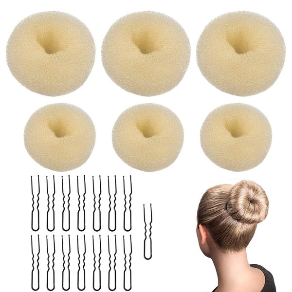 VEGCOO 6 Stück Donut Duttkissen Donut Hair Bun Maker​Set Haarstyling Frisurenhilfe Set Nylon Haargummi