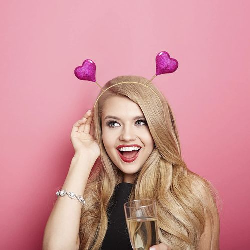 boderier Glitter Heart Headband Valentine’s Day Costume Party Head Bopper Hair Barrette Hair Accessory for Women Girls Fuchsia
