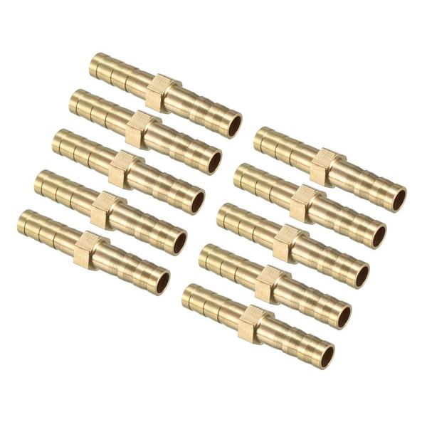 sourcing map 6mm Brass Barb Hose Fitting Straight Connector Coupler 10pcs
