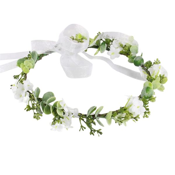 Bridal Flower Crown Headband, Girls Floral Headpiece, Women Flower Hair Wreath with Adjustable Ribbon for Wedding Ceremony Party Festival