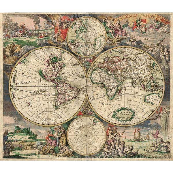 1689 Interesting Detailed Old World Exploration Map Poster - 24x28