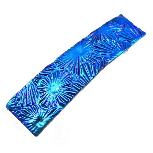 Dichroic Glass Hair Barrette - Small 2.5" / 65mm - Ice Blue Turquoise Aqua Fused Glass Floral Seashell Florentine Ice Frost Patterned Slide Clip Hair Accessories